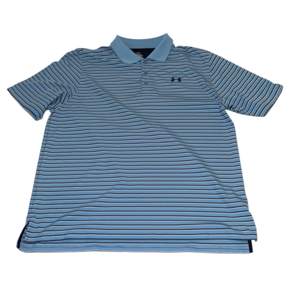 Under Armour Heat Gear Men’s XL Short Sleeve Blue Polo Shirt with Stripes